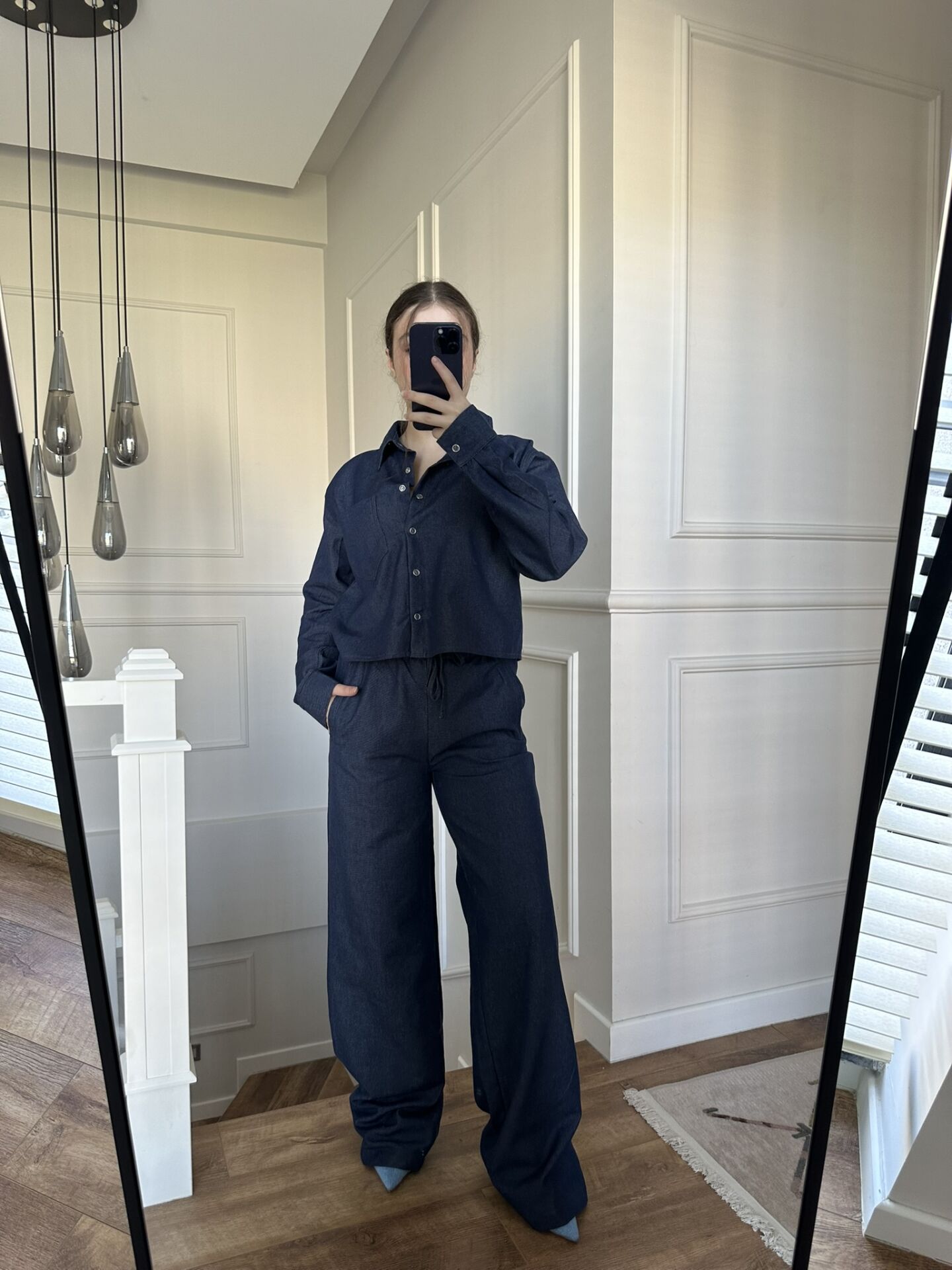 Denim Gömlek Palazzo Pantolon Takım