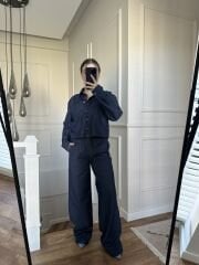 Denim Gömlek Palazzo Pantolon Takım