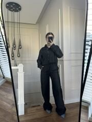 Denim Gömlek Palazzo Pantolon Takım Siyah - M