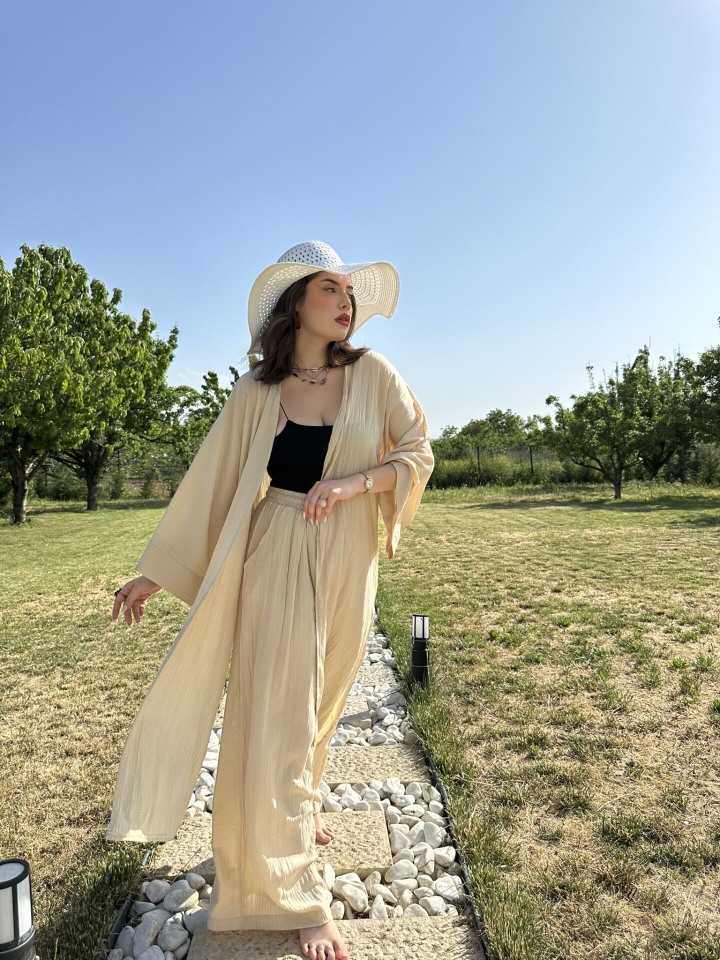 Gofre Kimono Takım Bej - S
