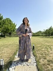 Desenli Kimono Takım Gri - S