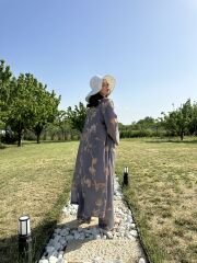 Desenli Kimono Takım Gri - M