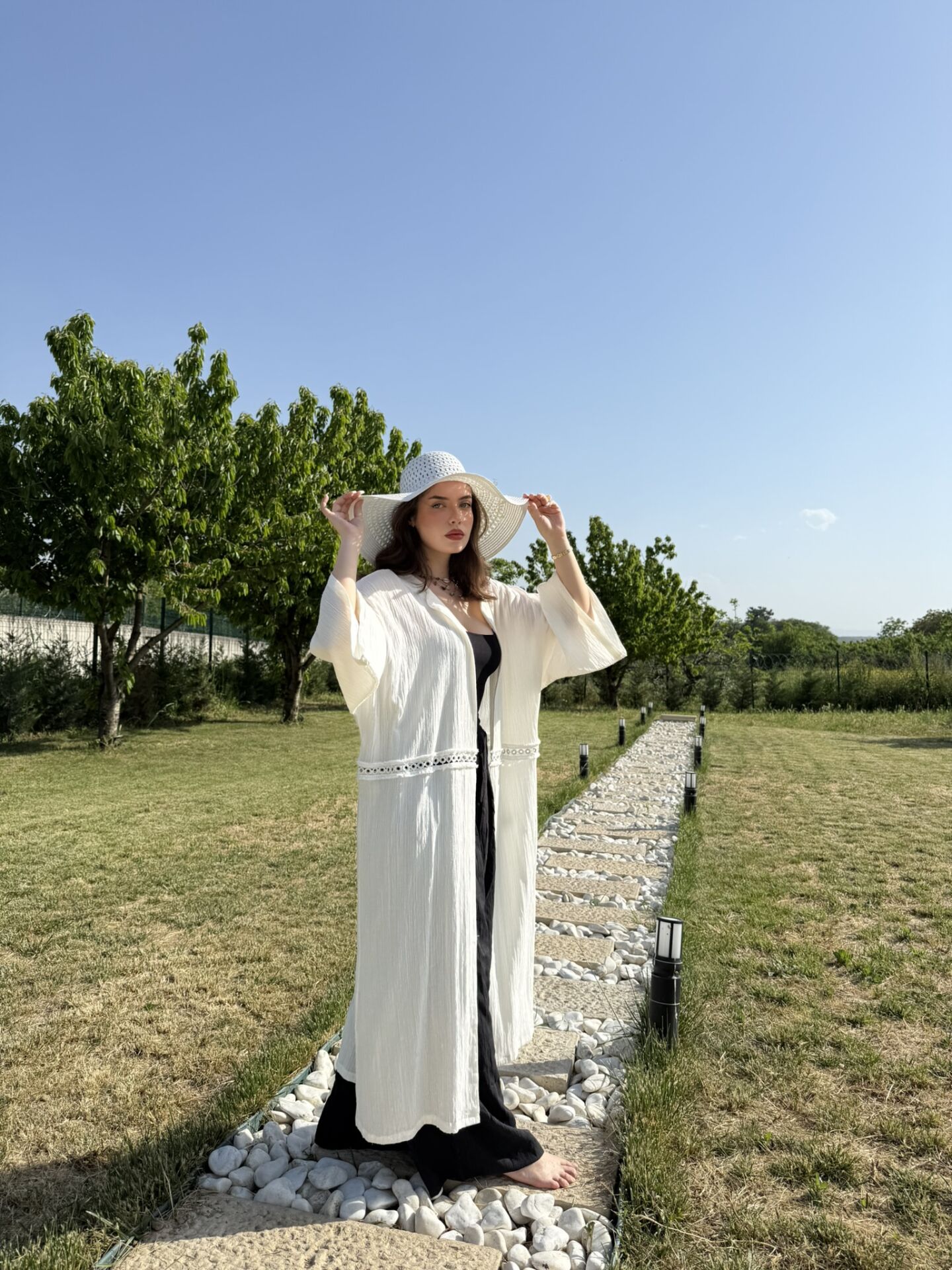 Maxi Boy Şerit Detaylı Kimono