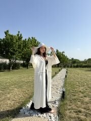 Maxi Boy Şerit Detaylı Kimono