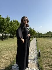 Maxi Boy Şerit Detaylı Kimono Siyah - STD
