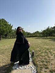 Maxi Boy Şerit Detaylı Kimono Siyah - STD