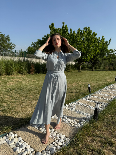 Premium Gömlek Etek Takım Bebe Mavisi - S